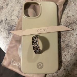 Sandstone iPhone 13/14 case with cheetah loop and plain loop